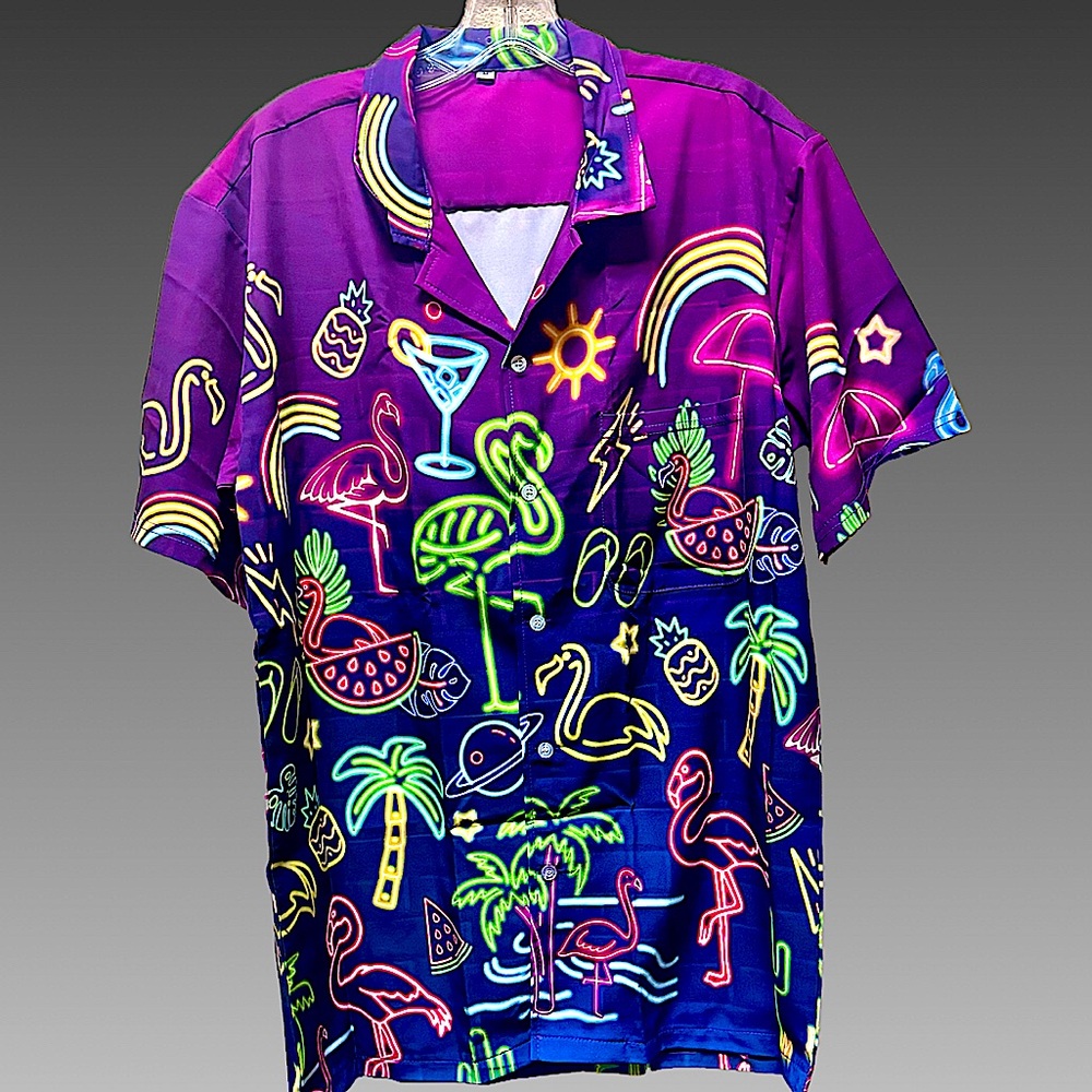 NWT Men’s neon‎ themed button up sz Med